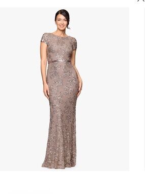 Betsy & Adam Sequin-Embellished Taupe Maxi Dress